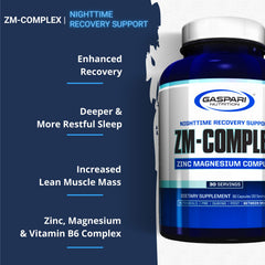 Close-up of Gaspari ZM-Complex bottle and 90 capsules