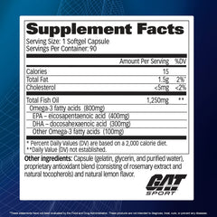 Label highlights 800mg Omega-3 and 1,250mg Fish Oil per serving