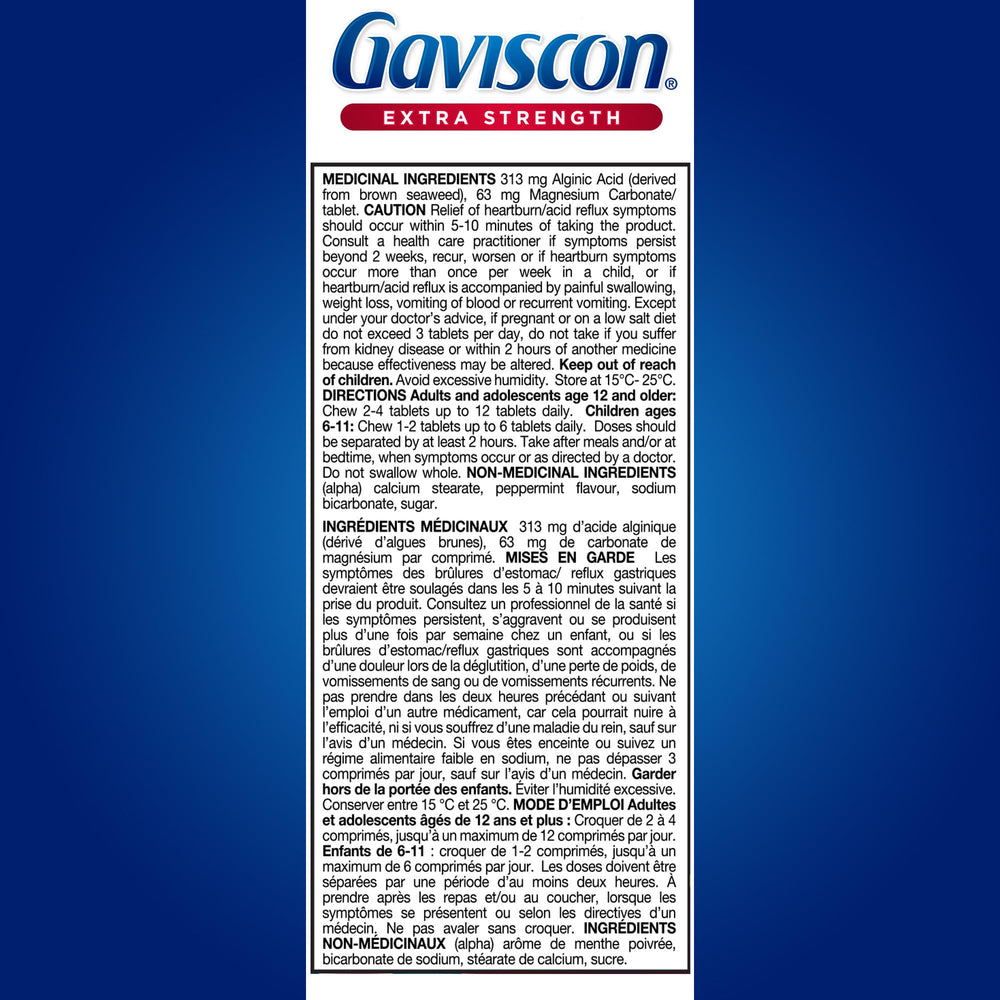 Gaviscon Peppermint foamtabs pictured beside a nightstand for late relief.