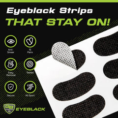 GB Eyeblack peel-and-stick eye black strips for mess-free wear.