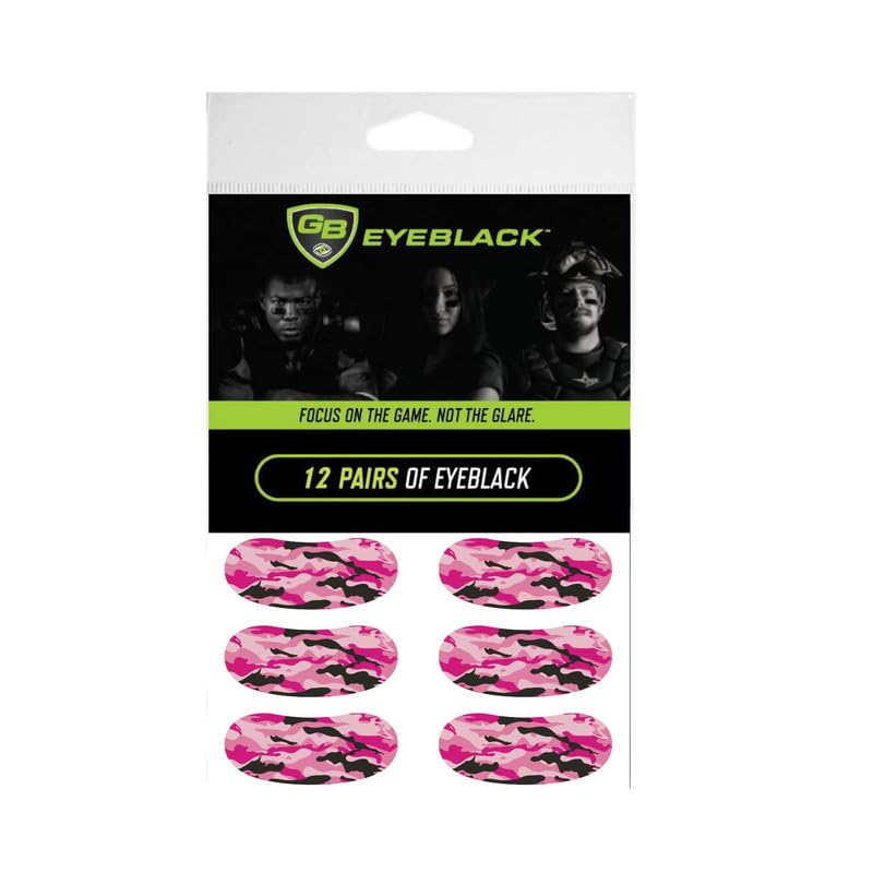 GB Eyeblack pink camo eye black stickers pack close-up showing glare protection