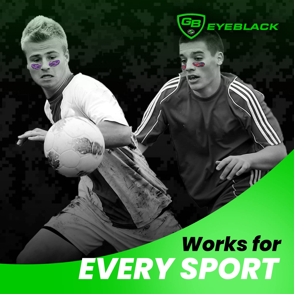 GB Eyeblack purple camo eye black stickers used at an outdoor sports event