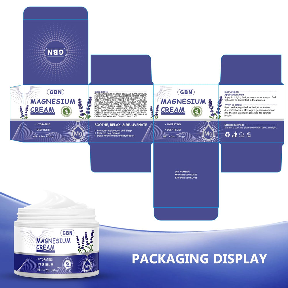 Packaging of GBN Magnesium Cream with lavender scent