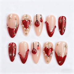 GCSQW 30Pcs Valentines press-on nails with almond French tip for quick salon-style nails.