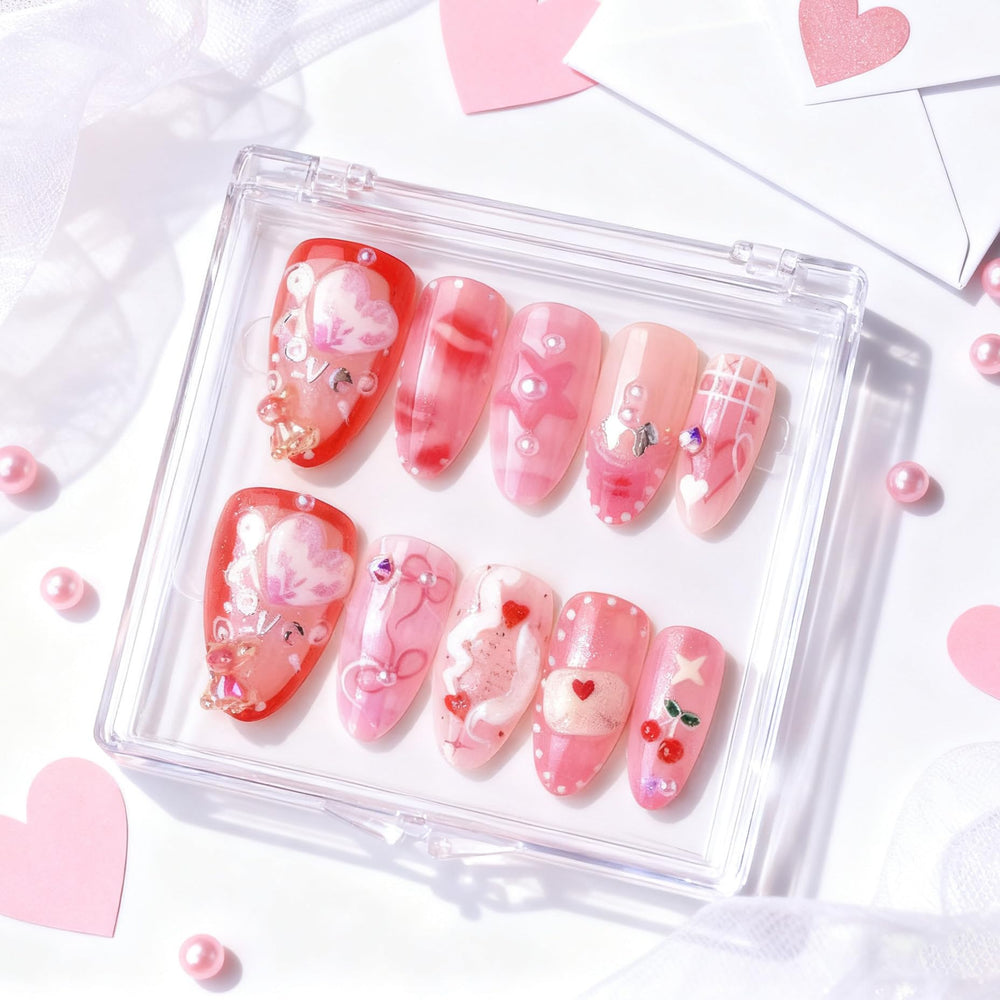 GCSQW 3D heart and bow designs enhance nail art for special occasions