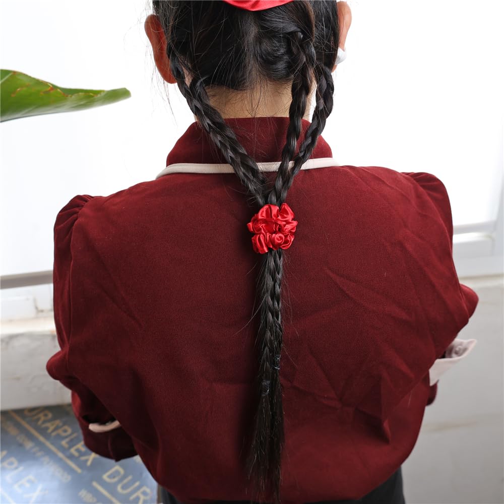 Gebelle skinny satin scrunchies red bun style highlights versatile hair styling.