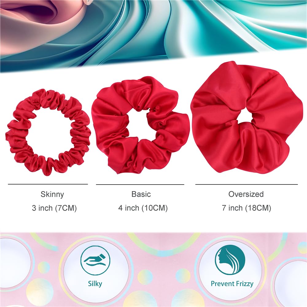 Gebelle skinny satin scrunchies red closeup shows soft fabric and gentle elasticity.