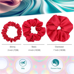 Gebelle skinny satin scrunchies red closeup shows soft fabric and gentle elasticity.