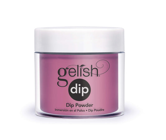 Gelish Going Vogue pink dip powder swatch for vibrant color and wear.