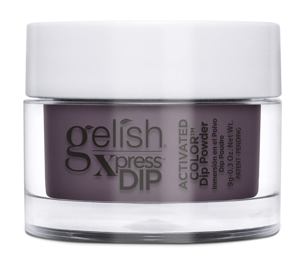 Gelish Xpress Dip sweater weather purple powder close-up for vibrant, long-lasting nails