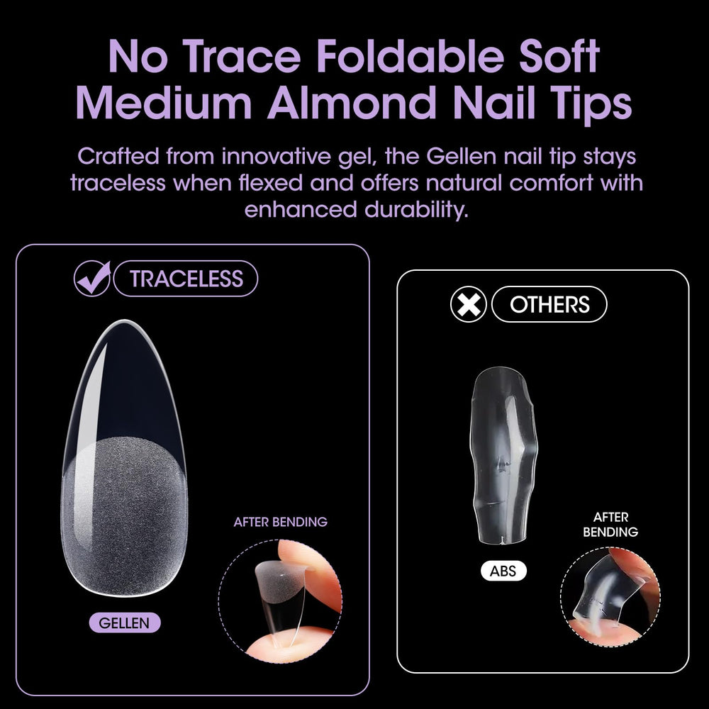 GELLEN almond tips feature reinforced front edge and thinner back edge for durability.