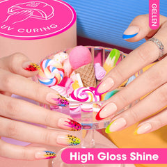 GELLEN 10 ml bottles close up emphasizing glossy color payoff