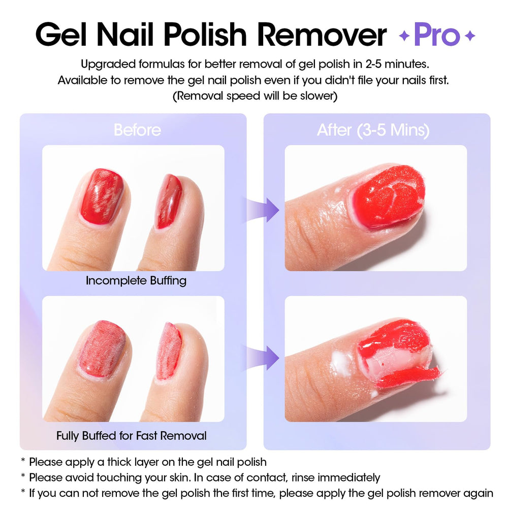 GELLEN gel polish remover in use demonstrates fast 2–5 minute removal.