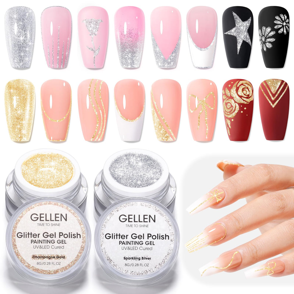 GELLEN Champagne Gold painting gel for chic minimalist nail art with high gloss shine