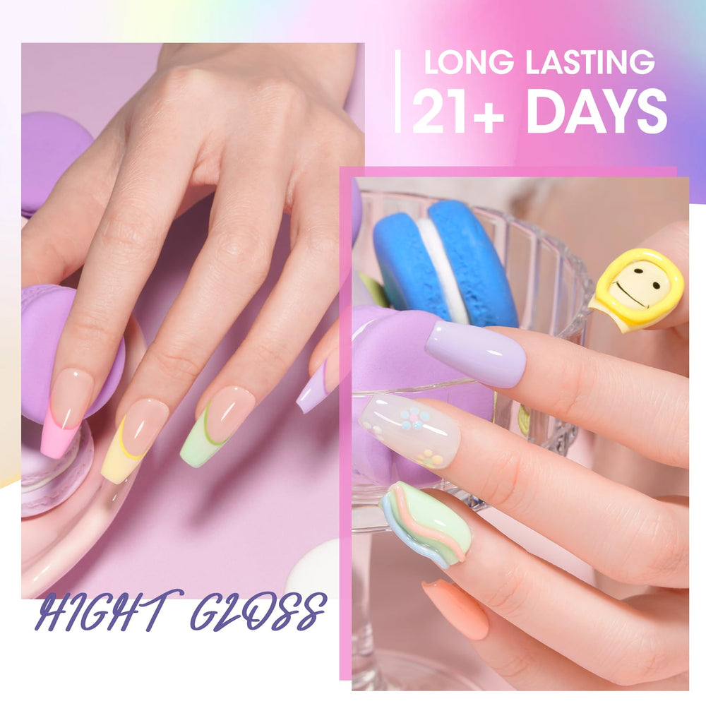 Close-up of GELLEN pastel gel colors in nude, pink, purple, blue.
