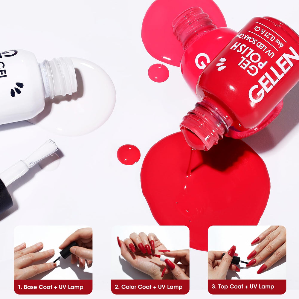GELLEN red gel polish on nails demonstrates smooth application on hand.