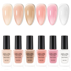 GELLEN Sheer Nude Jelly Nail Polish set swatches for nude-toned at-home nails