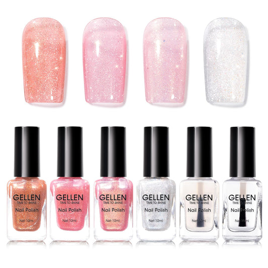 GELLEN Sheer Shimmer Pink polish bottle with a soft pink glow for daily wear.