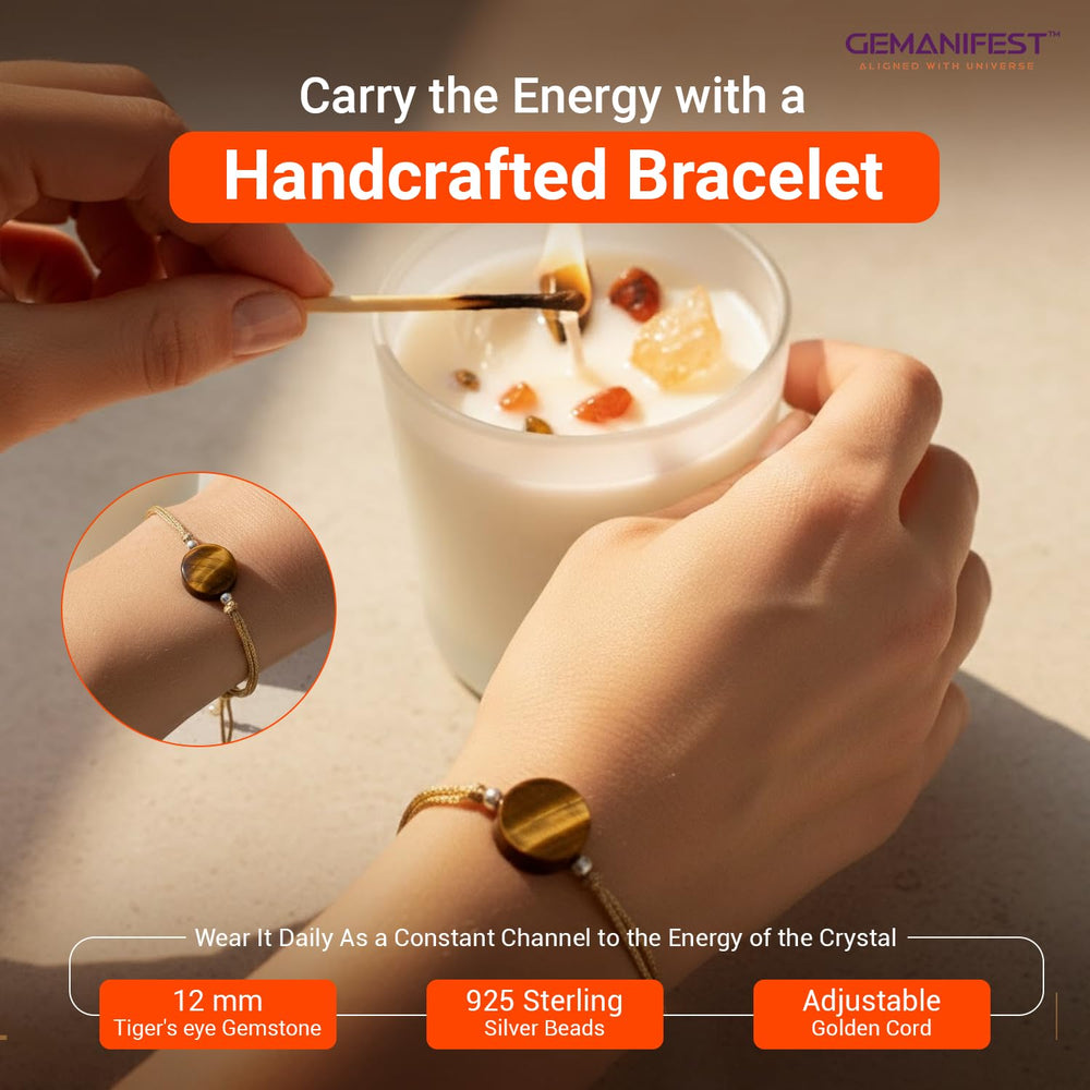 Gemanifest Tiger's Eye bracelet worn daily for focus and determination