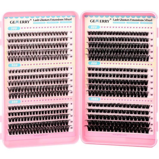 Gemerry 565Pcs lash clusters 30D curl for natural daily enhancement.