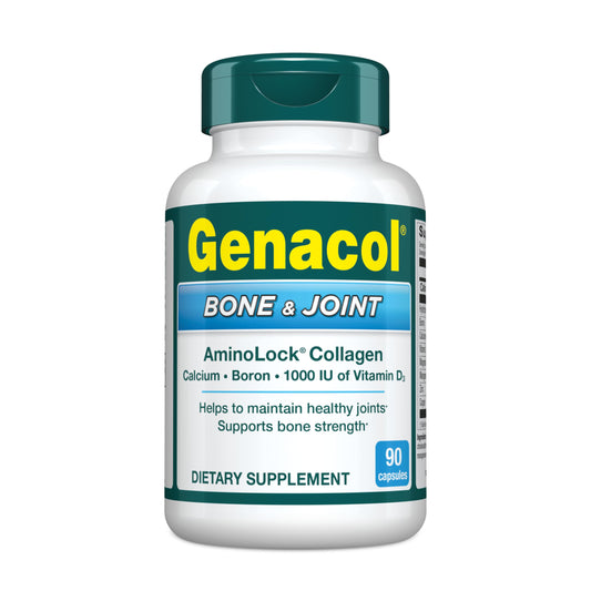 Front view of Genacol Bone & Joint bottle with 90 capsules