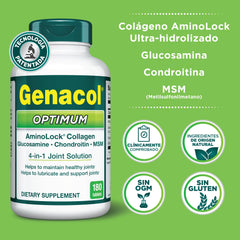Genacol Optimum bottle shows glucosamine, chondroitin and MSM for joint care