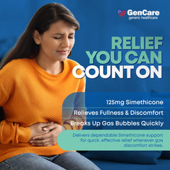 GenCare 180-count bulk packaging highlights savings for ongoing gas relief.