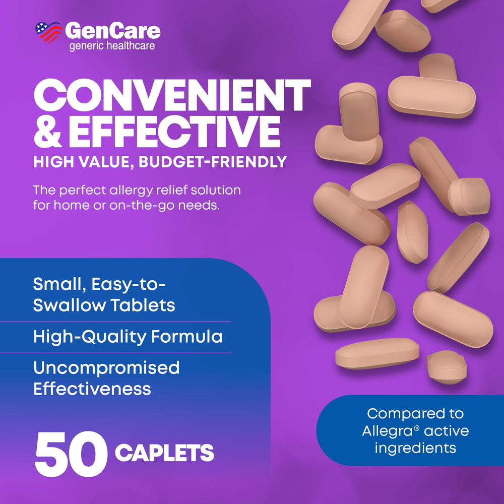 GenCare bulk-packaging image emphasizes savings on 50 tablets