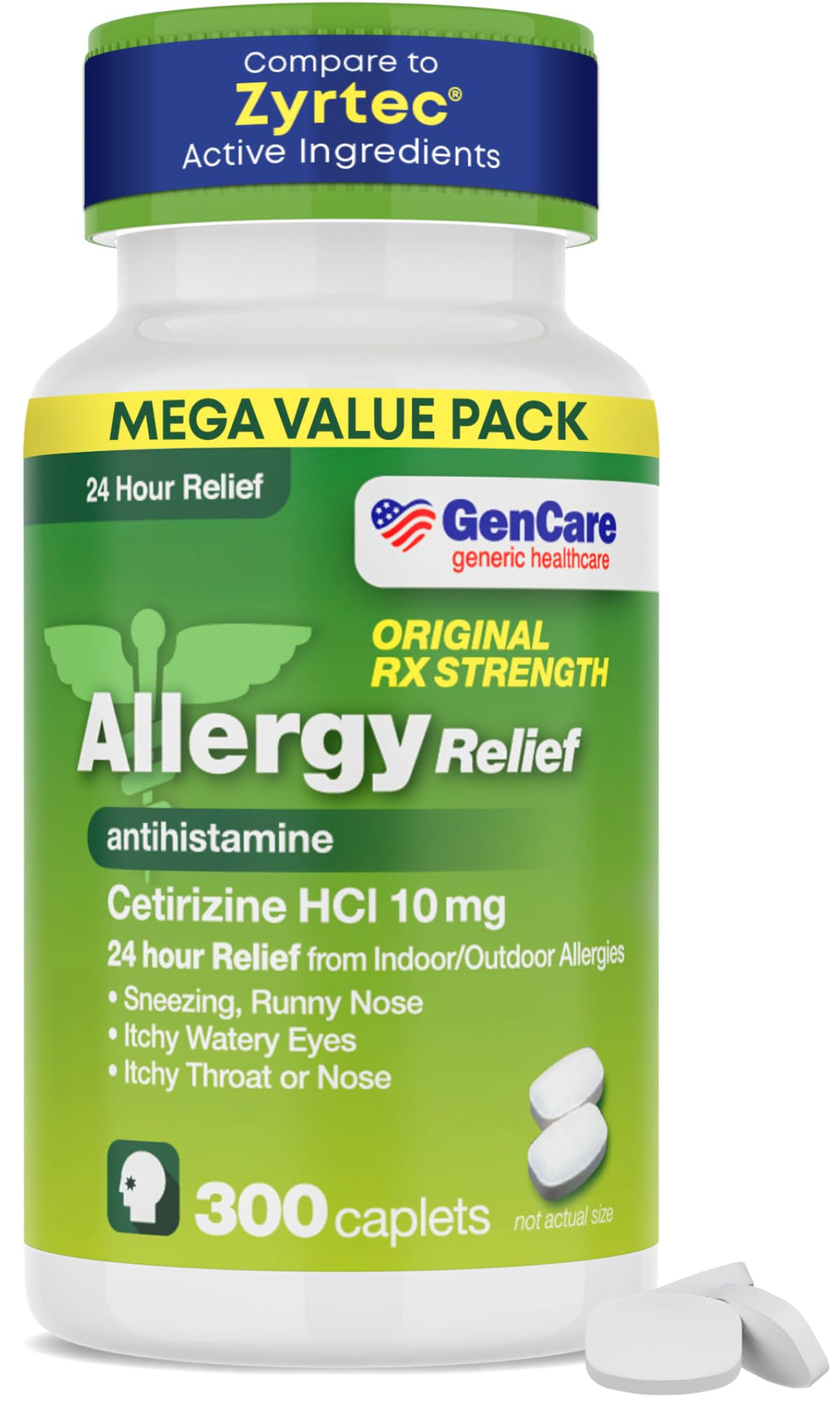 GenCare Cetirizine HCL 10 mg bottle front for 24-hour relief