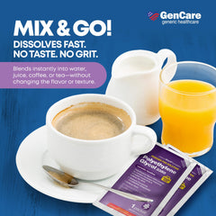 GenCare PEG 3350 powder dissolving easily in water for mixing.