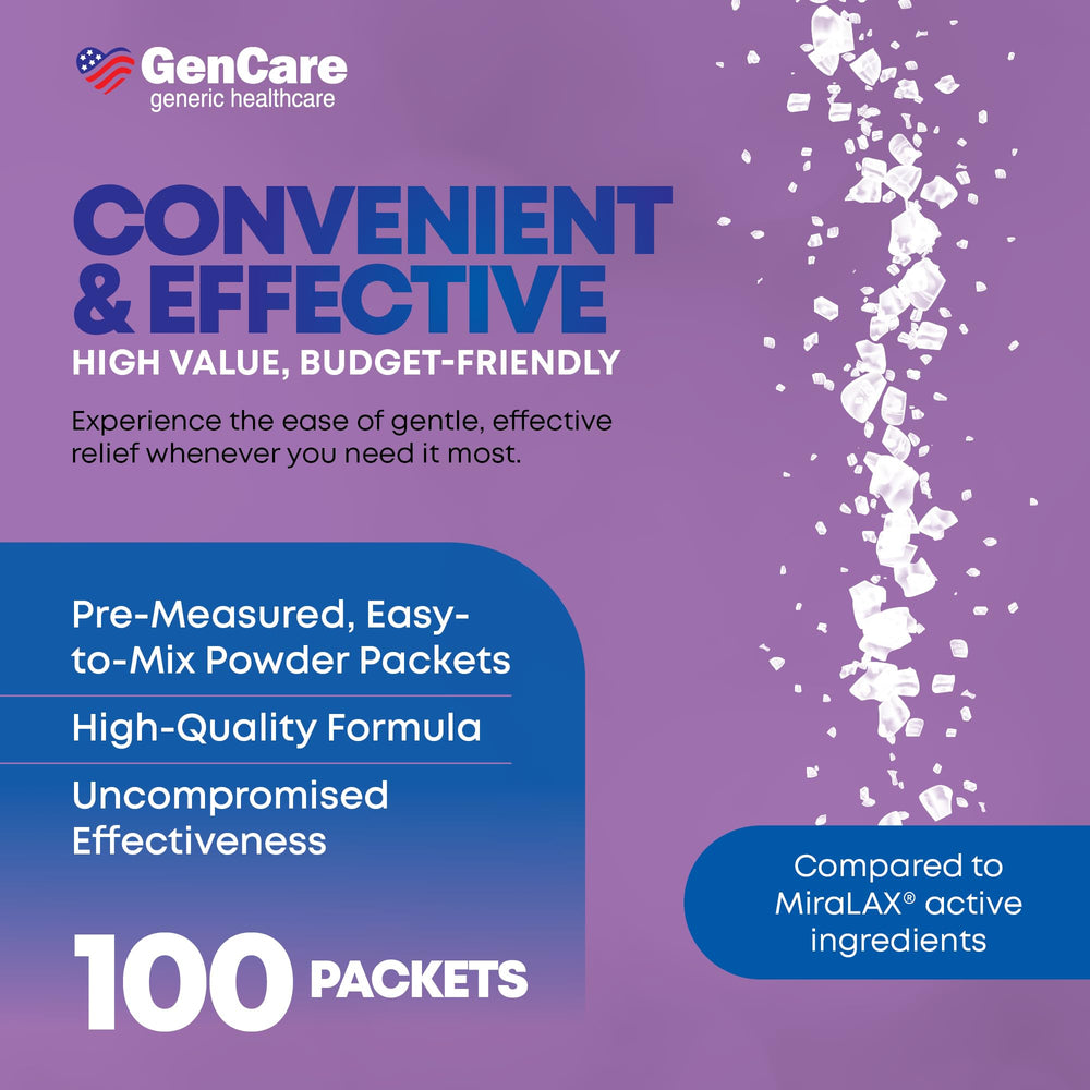 GenCare PEG 3350 powder blends clear into juice or tea.