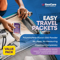 GenCare travel packet close-up shows pre-measured dose for convenience.