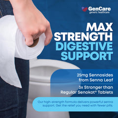 GenCare Senna 25mg tablet close-up highlights natural laxative action.