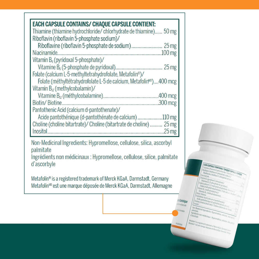 Active B Complex capsules beside the product label