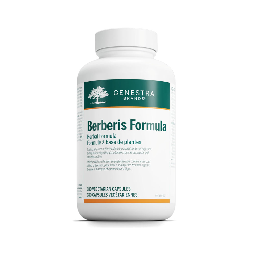 Genestra Berberis Formula bottle label with Barberry, Goldenseal, and Oregon Grape
