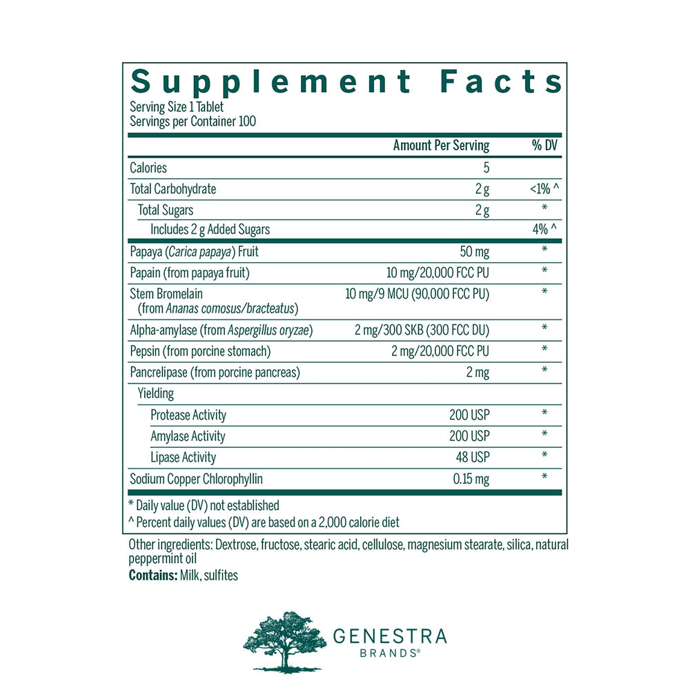 Close-up of Genestra Bio Enzymes chewable tablet