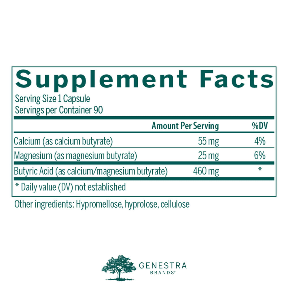 Front view of Genestra Brands Butyrate Complex 90 capsules bottle