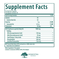 Close-up of Genestra Krill Oil capsules