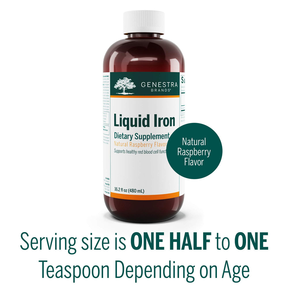 Label close-up for Genestra Liquid Iron Raspberry