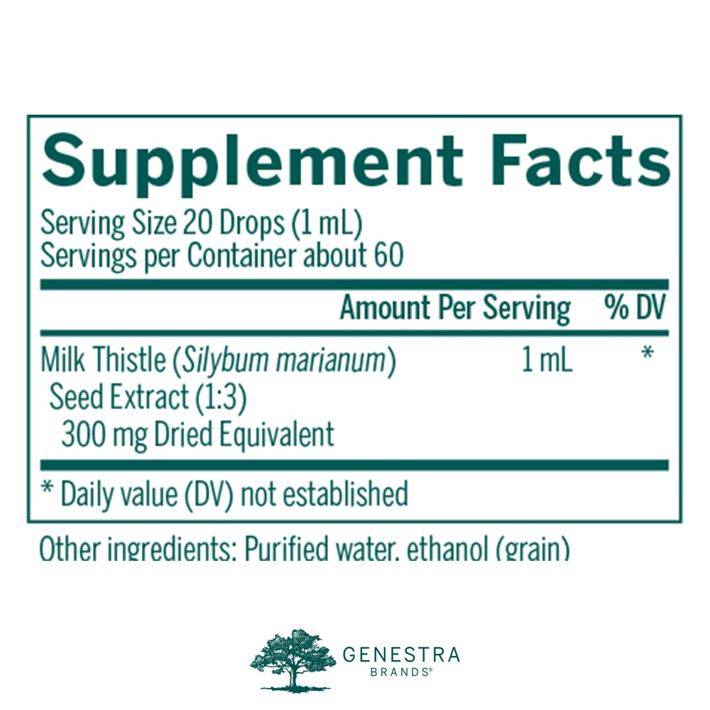 Serving size and bottle of Genestra Milk Thistle Tincture