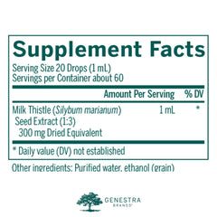 Serving size and bottle of Genestra Milk Thistle Tincture