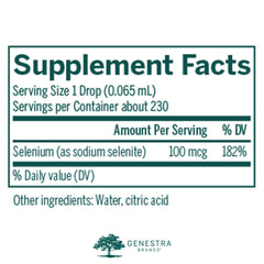 Close-up of Genestra Selenium CWS label
