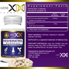 Supplement facts panel for Genex Trans-Resveratrol 1000mg