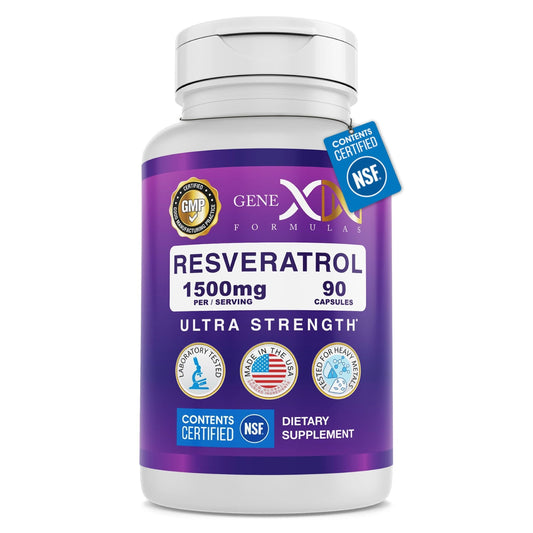 Front view of Genex Formulas Resveratrol 1500 mg bottle
