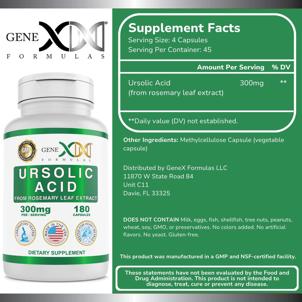 Genex Ursolic Acid 300mg bottle back label