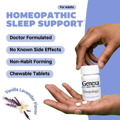 Genexa Sleepology vanilla lavender flavor tablets, tasty nightly ritual for winding down.