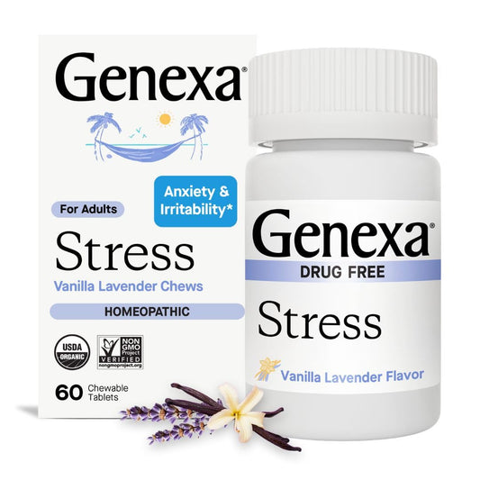 Genexa Stress Relief bottle and label – 60 tablets