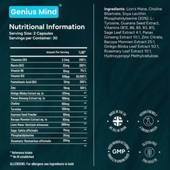 Lions Mane mushroom and other nootropic ingredients for Genius Mind