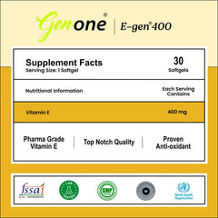 Genone Vitamin E supplement bottle and capsules on white background