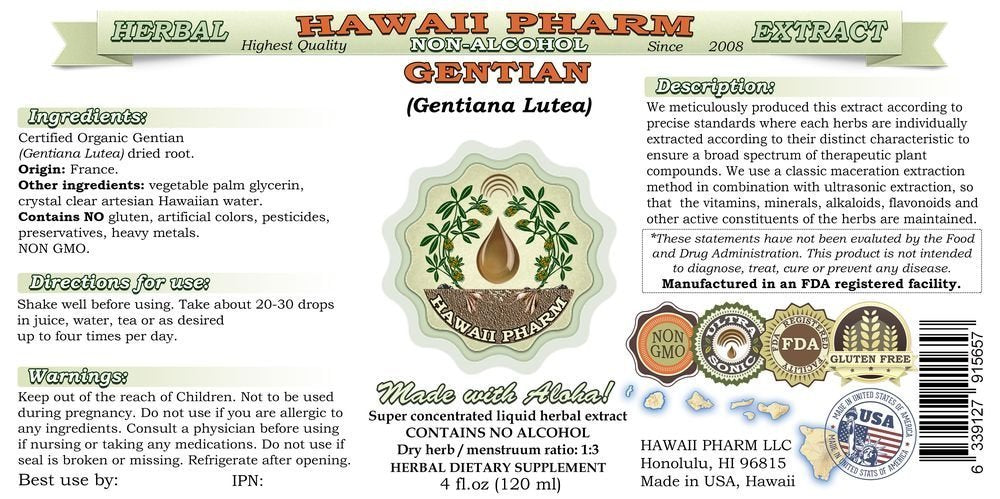 Ingredients label for Gentian glycerite product